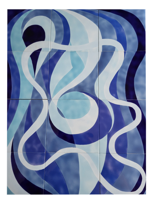 Blue Ceramic Fresco by Arthur Girod, 1950, Set of 12