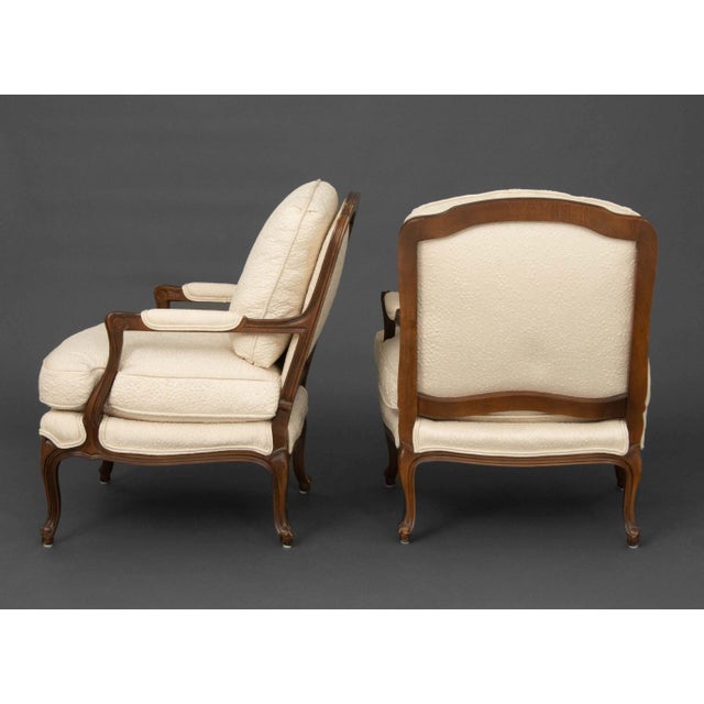 Wood Louis XV Style Upholstered Walnut Bergeres, Pair For Sale - Image 7 of 7