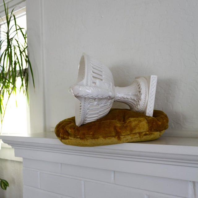 White Italian Footed Pedestal Fruit Bowl With Ceramic Fruits Centerpiece For Sale - Image 10 of 17