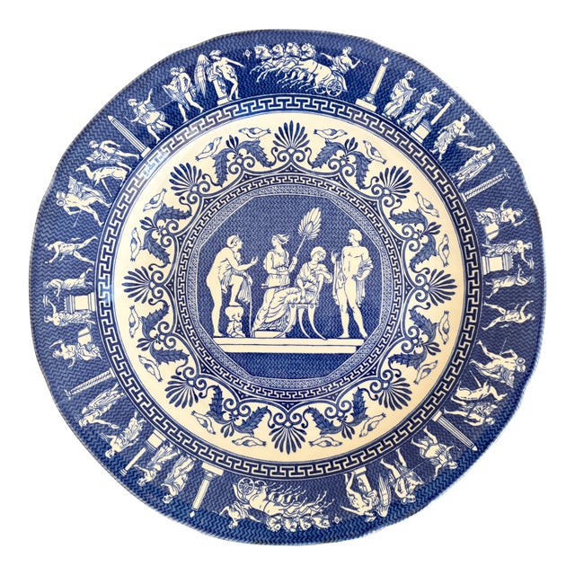 Vintage Mottahedeh Greek Revival Blue and White Neoclassical Plate For Sale