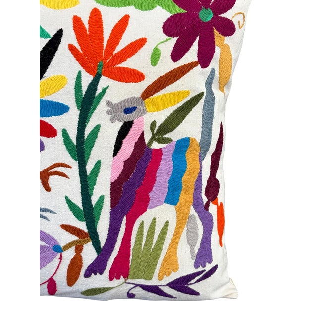 Mexican Otomi Textile Hand Embroidery Pillow 16" W For Sale - Image 4 of 9
