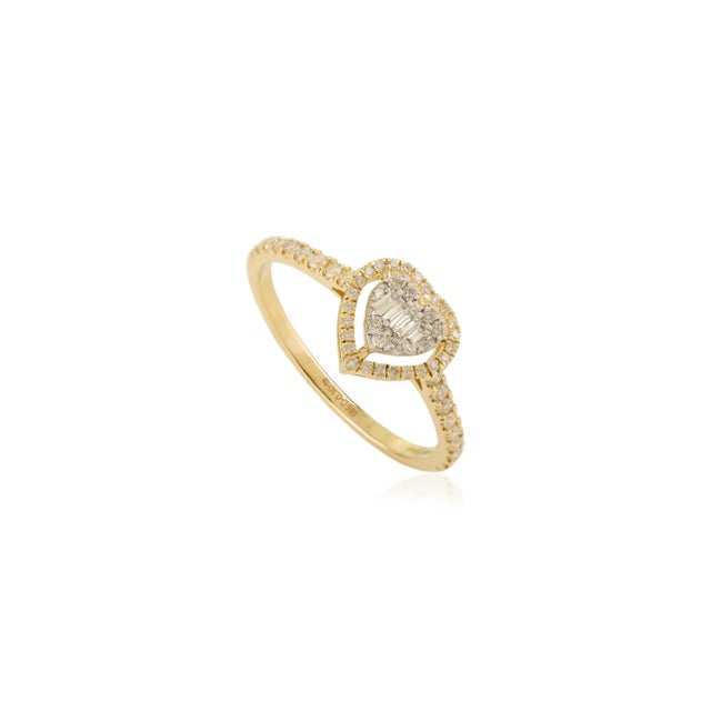 Art Nouveau 14k Yellow Gold Heart Diamond Engagement Ring Size 6 For Sale - Image 3 of 11