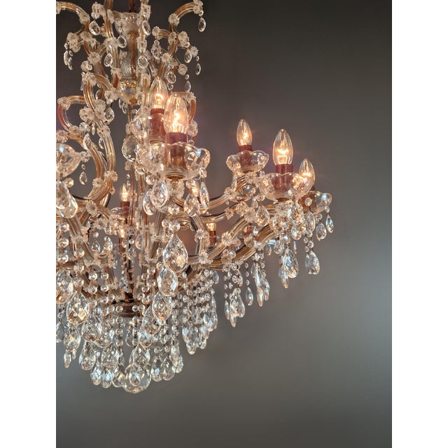 Large Antique Crystal Chandelier Restored Italian Bohemian Style Vintage For Sale - Image 12 of 18