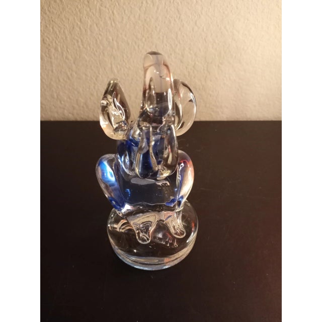 Contemporary 1980s Clear With Blue Hue Art Glass Trunk Up Elephant Figurine For Sale - Image 3 of 7