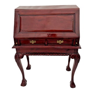 1930s Vintage Chippendale Style Secretary Desk Nine Drawers Three Hidden Compartments For Sale