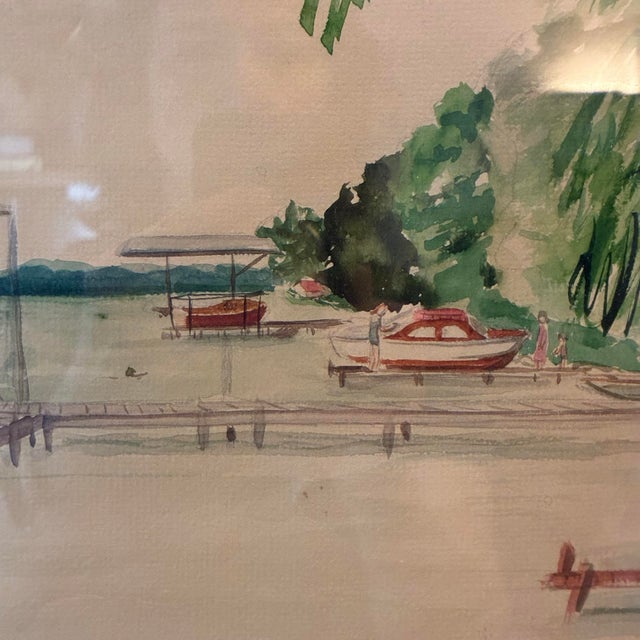 Green Original Watercolor Lake Painting Mid Century 1954 Framed by Mary O Strouse For Sale - Image 8 of 12