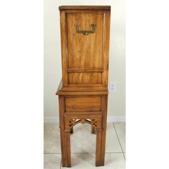 Small Vintage Mid Century Campaign Oak Wood Cabinet For Sale - Image 10 of 12