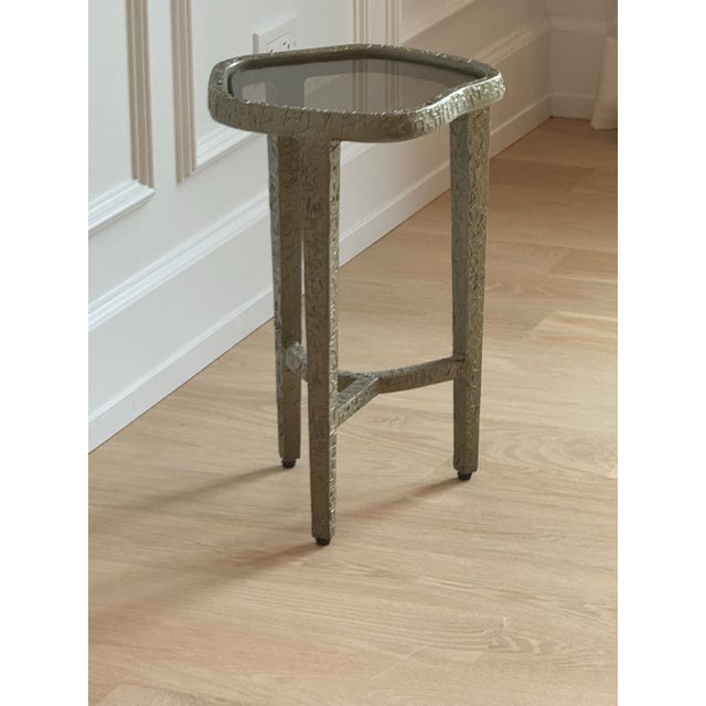 Vintage Caracole Modern "Contour" Sculptural Textured Metal & Tinted Glass Side / Drinks Table - Neiman Marcus For Sale - Image 10 of 12
