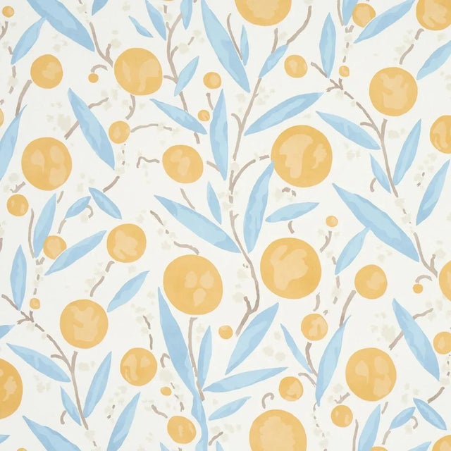 Sample - Schumacher Mirabelle Wallpaper in Yellow & Sky For Sale