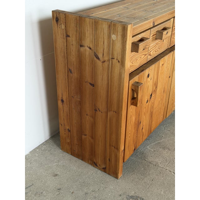 Wood Scandinavian Brutalist Pine Sideboard by Hans Frydendahl, Denmark, 1970s For Sale - Image 7 of 9