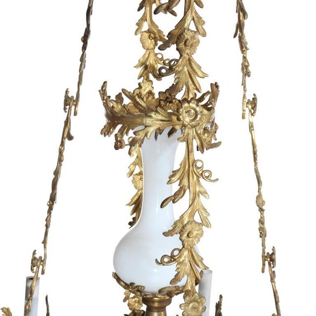 Antique French Louis XIV Gilt Bronze & Opaline Glass Candelabra Chandelier 19thC For Sale - Image 4 of 10