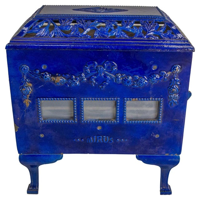 Small French Art Deco Blue Enamelled Coal Stove, 1890s For Sale - Image 10 of 10
