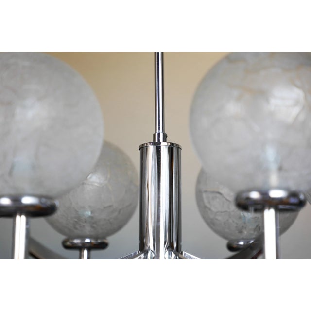 1970s Vintage German Chrome and Glass Chandelier, 1970s For Sale - Image 5 of 13