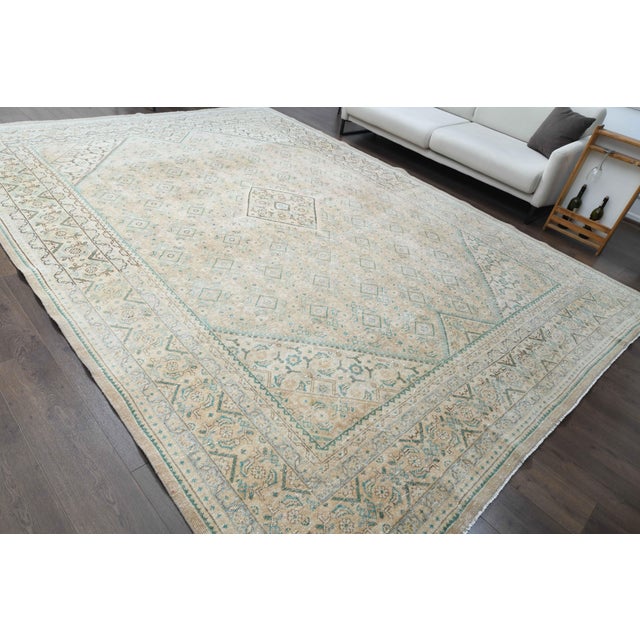 1970s Vintage Persian Handmade Wool Cotton Yellow Area Rug For Sale In San Francisco - Image 6 of 11
