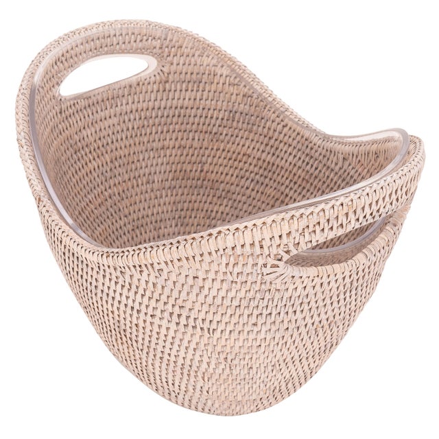 Boho Chic Artifacts Rattan Champagne Bucket with Acrylic Insert in White For Sale - Image 3 of 4