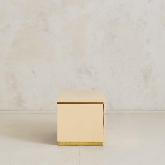 1970s French Ivory + Brass Bedside Table by Jean Claude Mahey, 1970s - 2 Available For Sale - Image 5 of 11