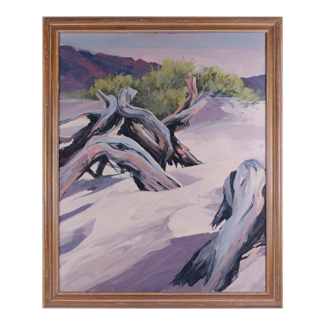 Vintage Unsigned Driftwood in Sandy Wash Oil Painting For Sale