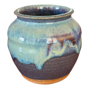 Midcentury Cabinet Vase – Blue & Teal Drip Glaze