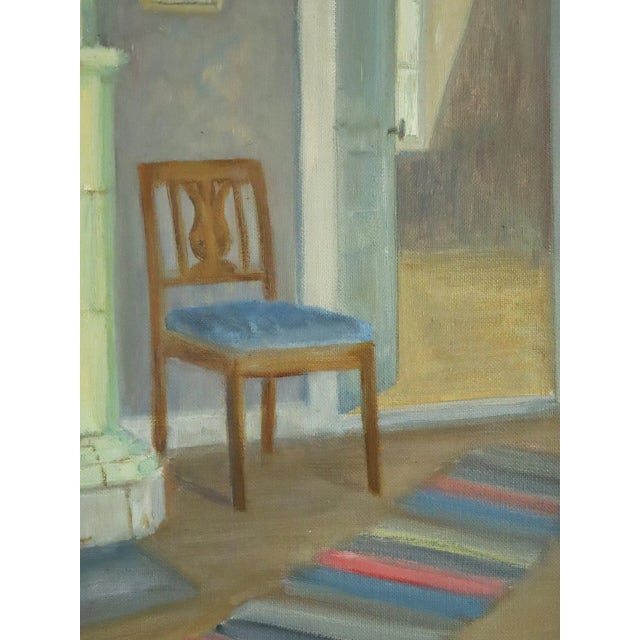 1944 Mid-Century Modern 'Interior With Green Stove' Swedish Original Interior Scene Oil Painting, Framed For Sale - Image 10 of 11