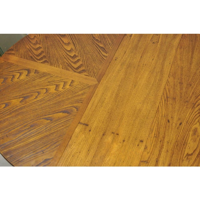 Vintage Mid Century Modern Oak Sunburst Round Extension Pedestal Dining Table For Sale - Image 15 of 18