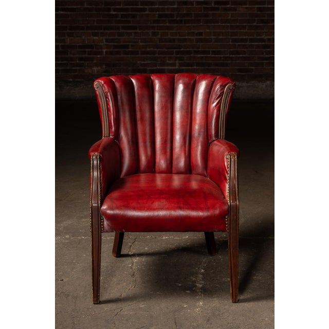 Vintage Leather Channel-Back Armchair With Nailhead Trim in Red For Sale - Image 4 of 9