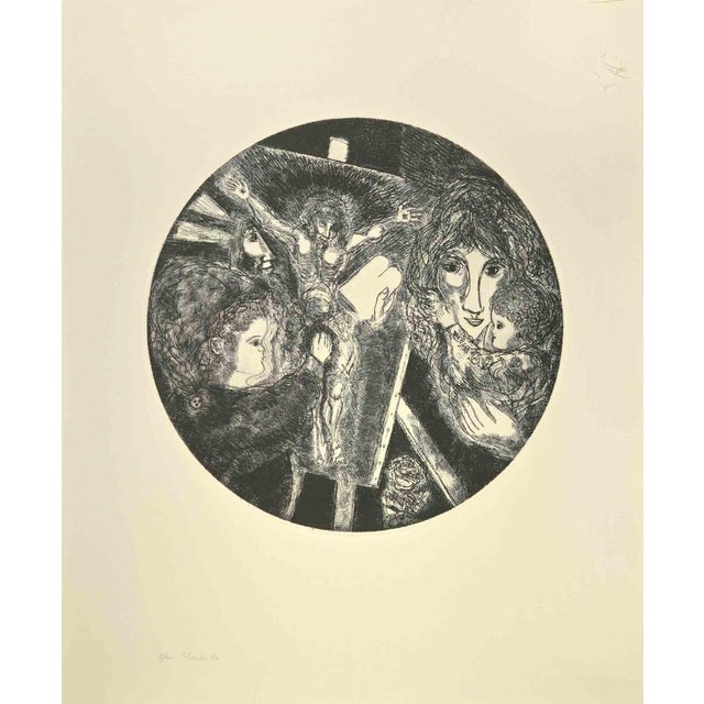 The Crucifixion is an etching and drypoint on paper realized by Gian Paolo Berto in 1974. Good conditions, except for...