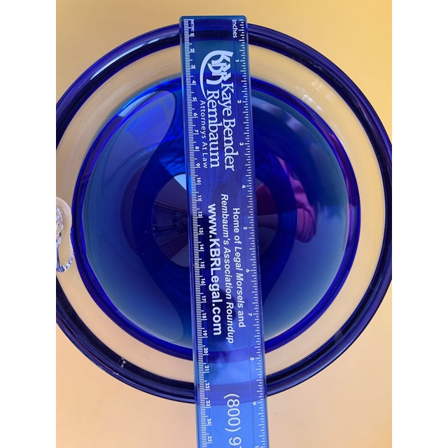 Glass Handblown Art Glass Bowl Beranek Czech Artsy Cobalt Blue Centerpiece 9"d X 4"h For Sale - Image 7 of 12