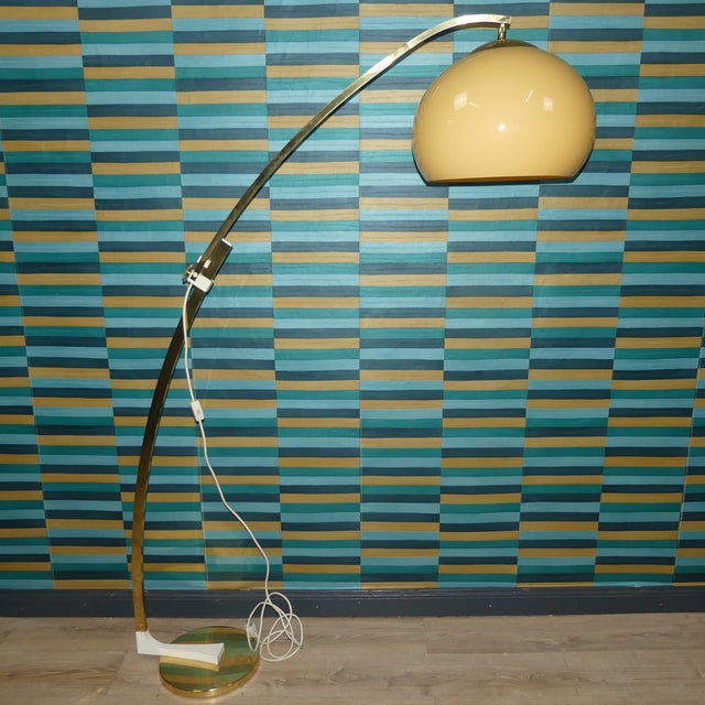 A truly elegant model! 1960s/70s space age floor lamp by sölken modern, timeless design arc lamp in gold chrome with white...