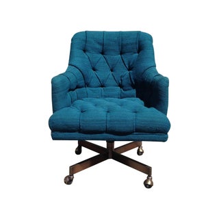 Oversized Teal Tufted Office Chair For Sale