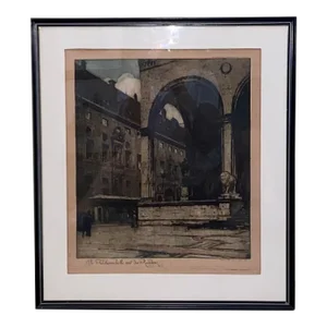 Luigi Kasimir Early Aquatint Etching “Die Feldherrnhalle Mit Der Residenz”