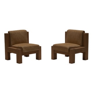 Brutalist Oak Easy Chairs, 1970s, Set of 2 For Sale