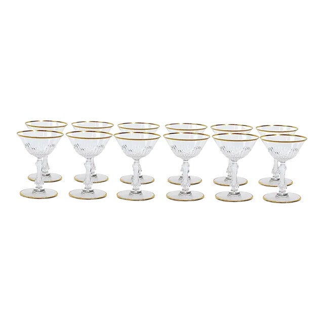 Saint Louis Crystal Gilt Gold Tableware Glassware Service / 12 People For Sale