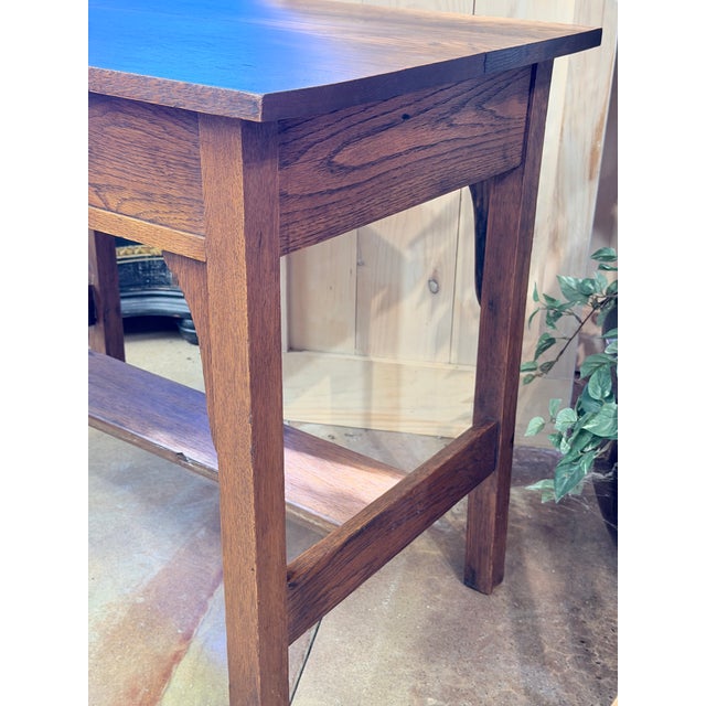 Brown Vintage Mission Oak Arts & Crafts Writing Desk With Stretcher Shelf For Sale - Image 8 of 9
