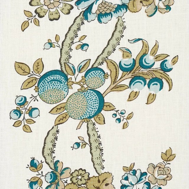 Schumacher SAMPLE - Schumacher Sylvain Floral Stripe Fabric In Teal For Sale - Image 4 of 5