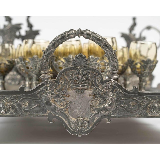 Silver Antique Napoleon III Pewter and Crystal Liqueur Set, 1890s, Set of 31 For Sale - Image 8 of 10