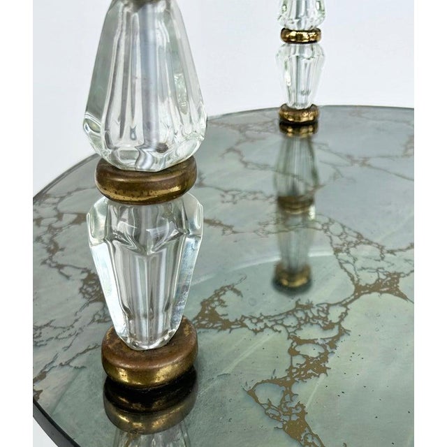 Hollywood Regency Brass, Eglomise Mirrored Side Table 1950s, 2 Tiered For Sale In Miami - Image 6 of 7