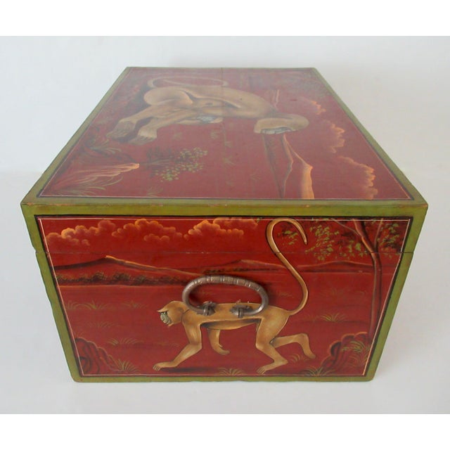Anglo-Indian, Asian Hand-Crafted & Painted Large Lidded Storage/Chest With Brass Hardware For Sale - Image 11 of 18
