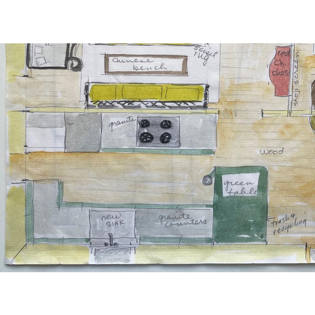 1960s 1960 Original Watercolor New York Apartment Room Sketch - For Sale - Image 5 of 6