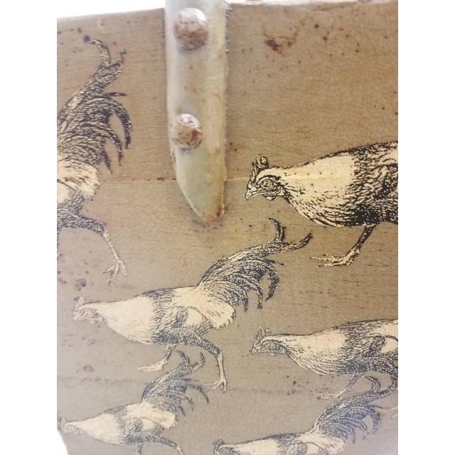Wood Green Yellow Decoupage Rooster Wooden Carry Box For Sale - Image 7 of 10