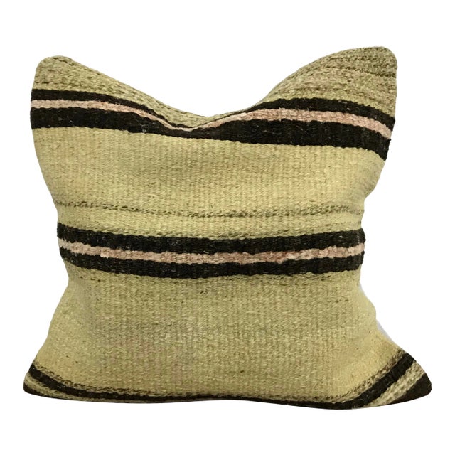 Turkish Beige Stripe Design Handwoven Kilim Pillow Cover For Sale