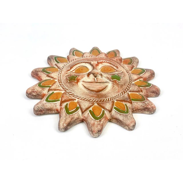 Vintage Ceramic Wall Sun Face Sculpture, 20th Century For Sale - Image 4 of 7