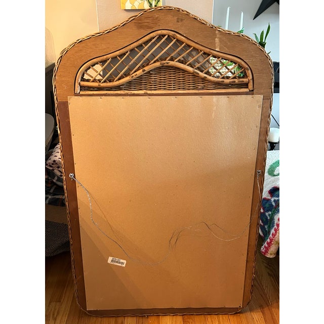 Tan 1970s Mid-Century Modern Bohemian Coastal Riviera Arched Woven Natural Wicker and Rattan Wall Mirror With Intricate Detail. 51”Hx31”Lx2.5”D For Sale - Image 8 of 12