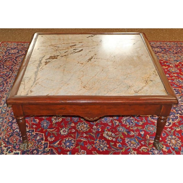 Mahogany Inset Marble Regency Coffee Table Attributed to Theodore Alexander For Sale In New York - Image 6 of 11