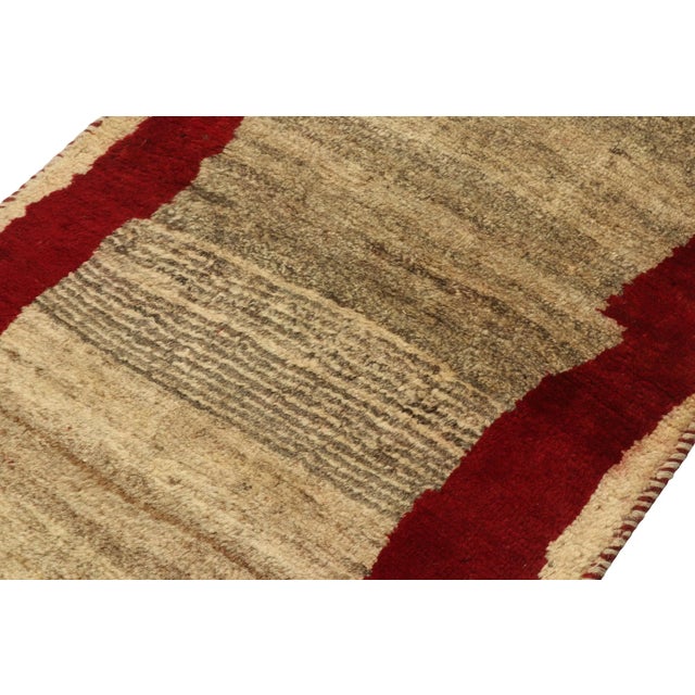 Rug & Kilim 1950s Vintage Gabbeh Runner in Beige-Brown Open Field With Red Border For Sale - Image 4 of 7