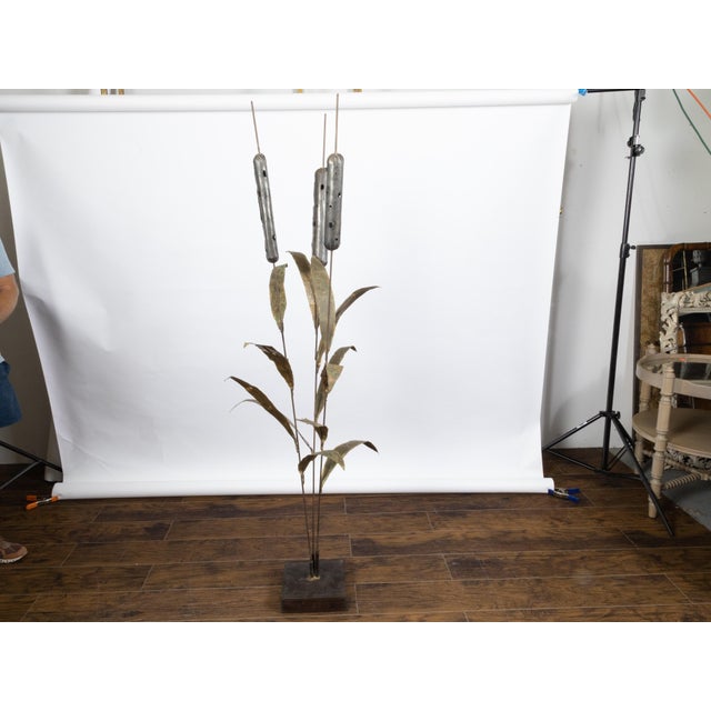 Mid-Century Modern Tall French Mid 20th Century Cattail Sculpture Mounted on a Black Base For Sale - Image 3 of 10