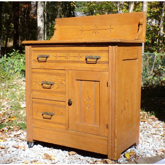 Antique Oak Chest Commode Washstand Dry Sink Country Farmhouse Cabinet For Sale - Image 11 of 18