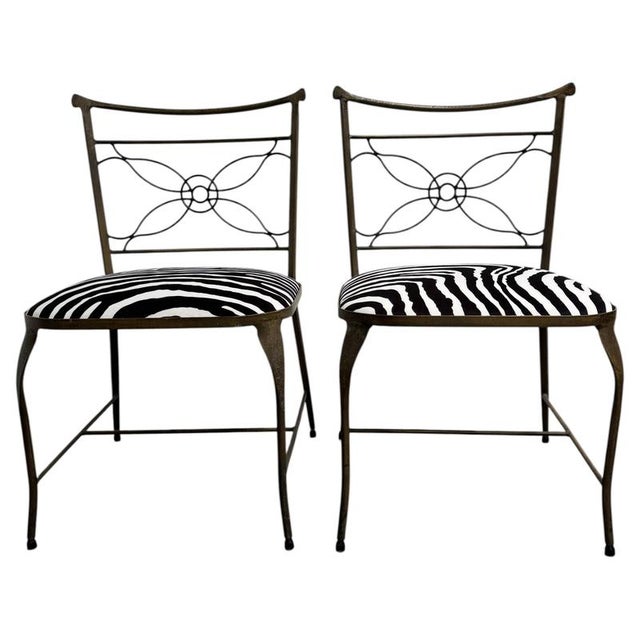 Iron Chairs in Zebra Print Velvet by Rene Prou, 1940s, Set of 2 For Sale - Image 9 of 9