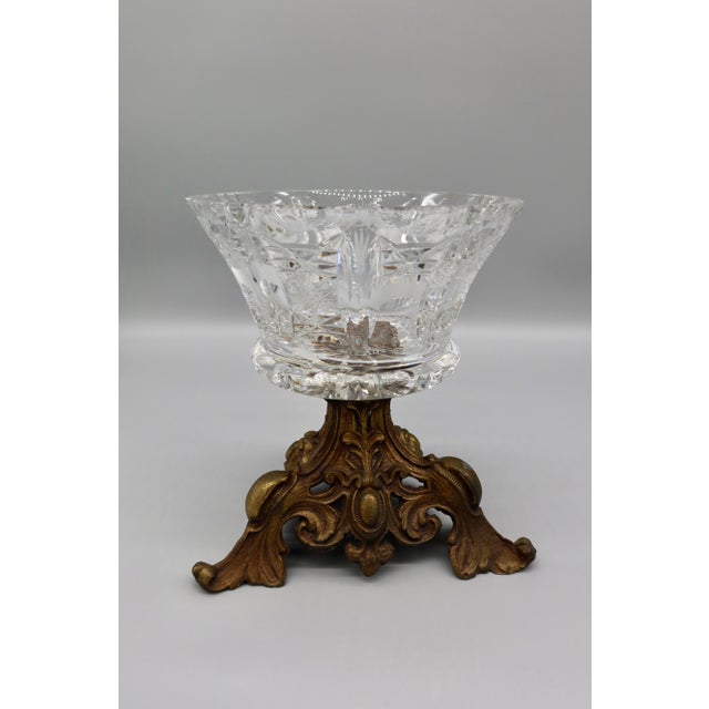 Early 20th Century American Brilliant Period Cut Crystal Compote in Original Ornate Metal Stand, C. 1890–1910 For Sale - Image 5 of 8