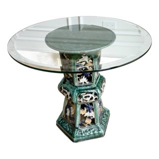 1950s Chinese Export Pierced Ceramic Pedestal Table With (Or Without) Custom Removeable Glass Top For Sale