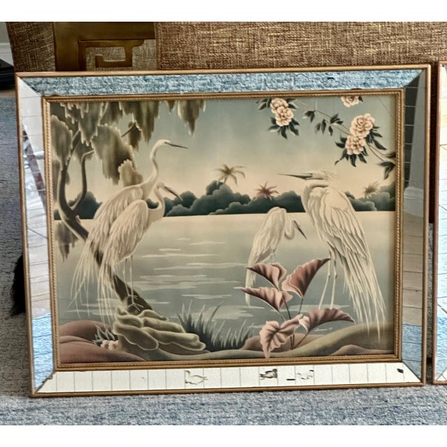 Pair Mid Century Flamingo & Egrets Prints by Turner in Mirror Frames For Sale - Image 4 of 12